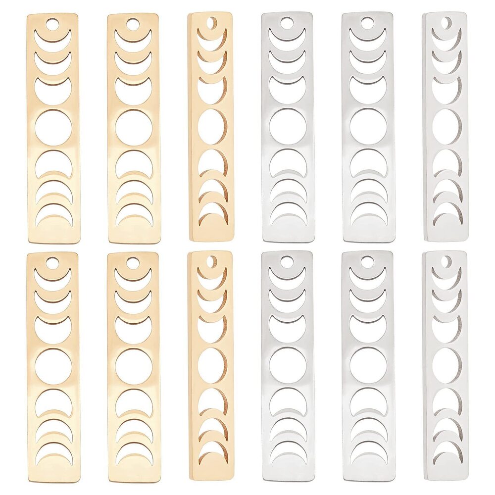 1830 DCOSMETIC 12Pcs 2 Colors Moon Phase Charms 35mm Rectangle Bar Pendants